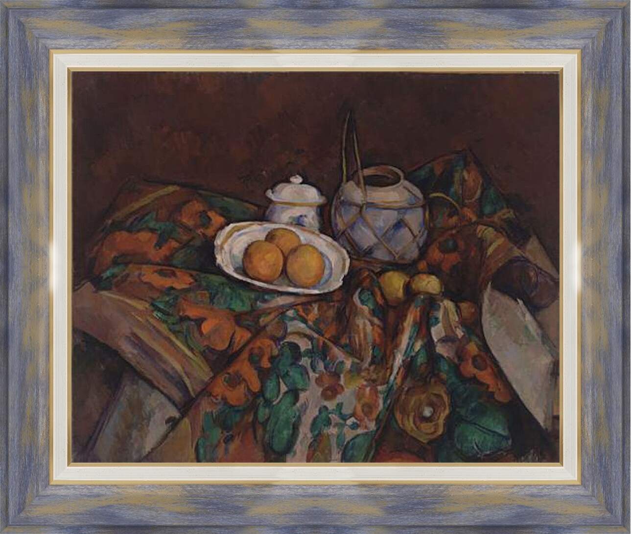 Картина в раме - Still Life with Ginger Jar, Sugar Bowl, and Oranges. Поль Сезанн