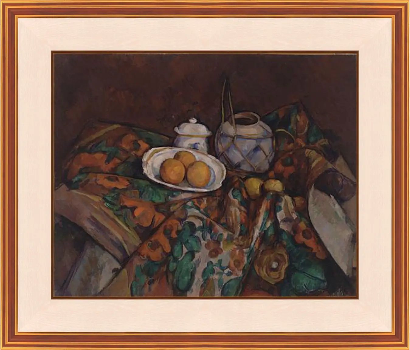 Картина в раме - Still Life with Ginger Jar, Sugar Bowl, and Oranges. Поль Сезанн