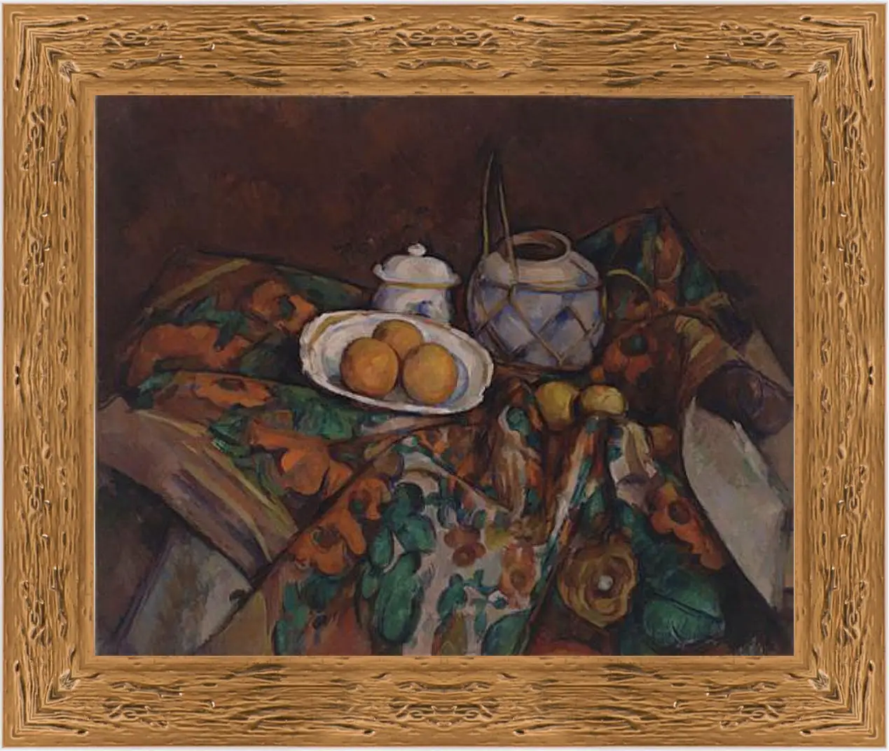 Картина в раме - Still Life with Ginger Jar, Sugar Bowl, and Oranges. Поль Сезанн