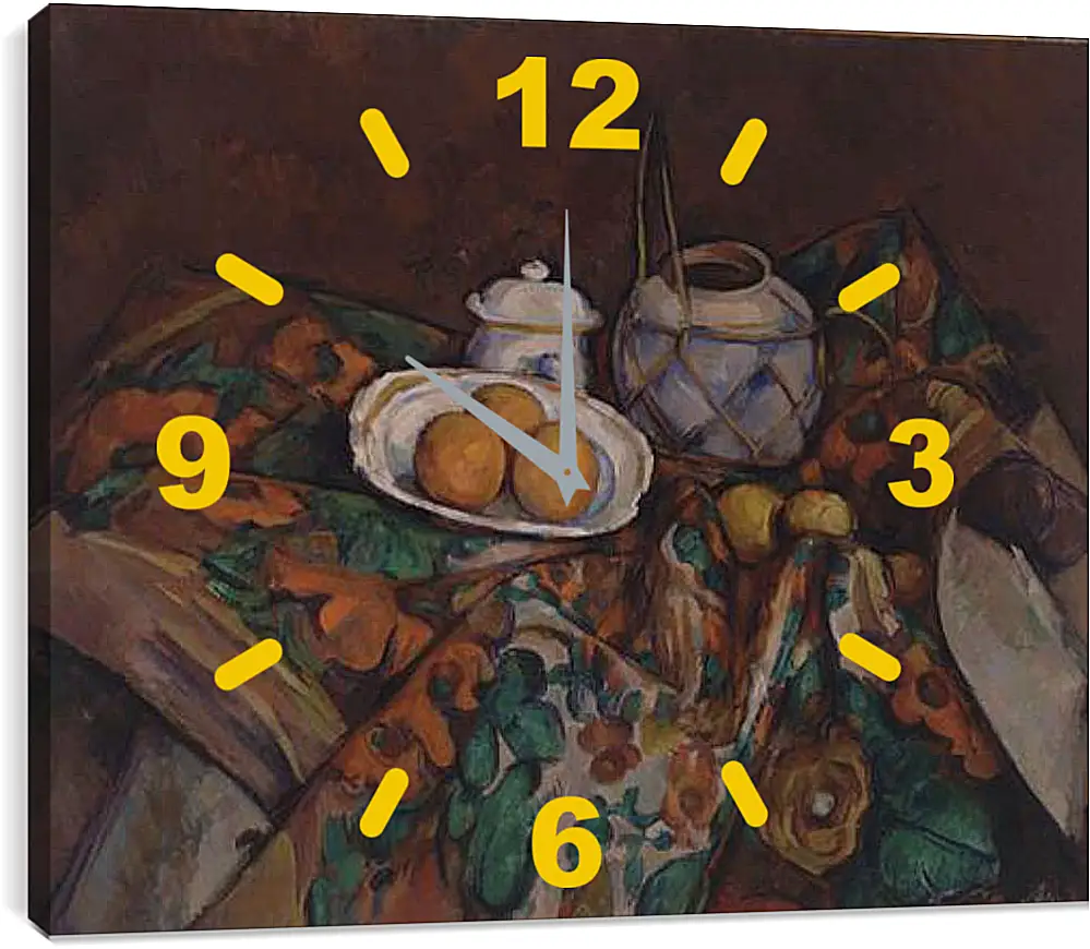 Часы картина - Still Life with Ginger Jar, Sugar Bowl, and Oranges. Поль Сезанн