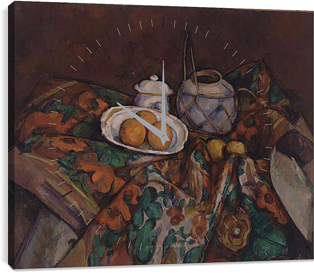 Часы картина - Still Life with Ginger Jar, Sugar Bowl, and Oranges. Поль Сезанн