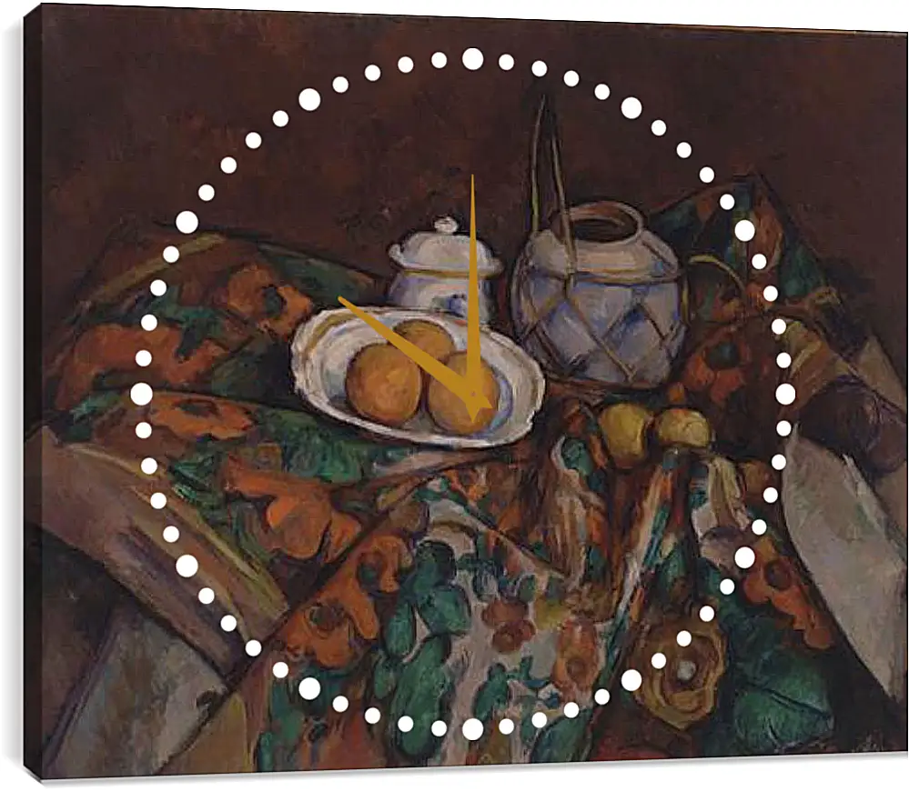 Часы картина - Still Life with Ginger Jar, Sugar Bowl, and Oranges. Поль Сезанн