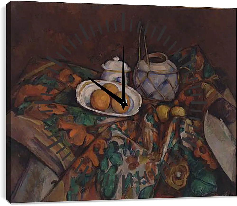 Часы картина - Still Life with Ginger Jar, Sugar Bowl, and Oranges. Поль Сезанн