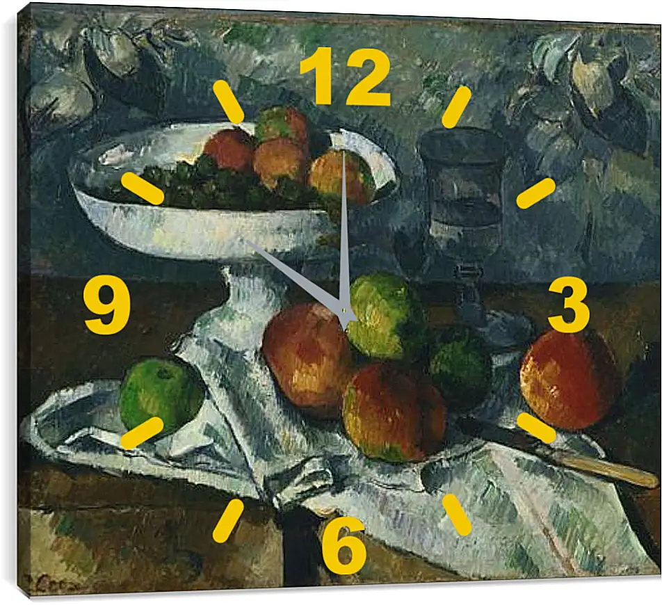 Часы картина - Still Life with Fruit Dish. Поль Сезанн