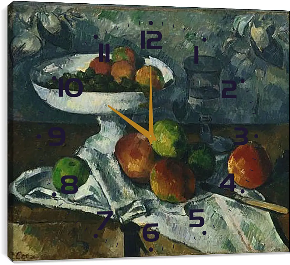 Часы картина - Still Life with Fruit Dish. Поль Сезанн