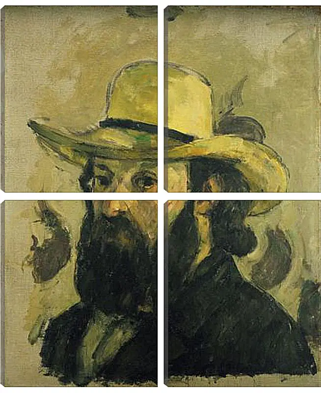 Модульная картина - Self-Portrait in a Straw Hat. Поль Сезанн