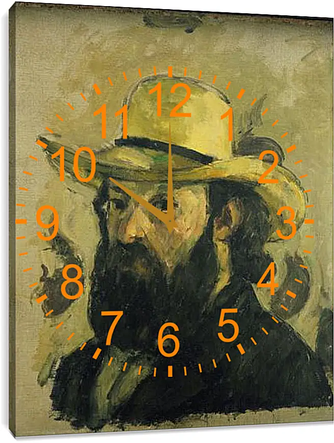 Часы картина - Self-Portrait in a Straw Hat. Поль Сезанн