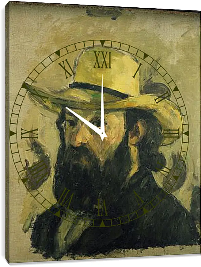 Часы картина - Self-Portrait in a Straw Hat. Поль Сезанн