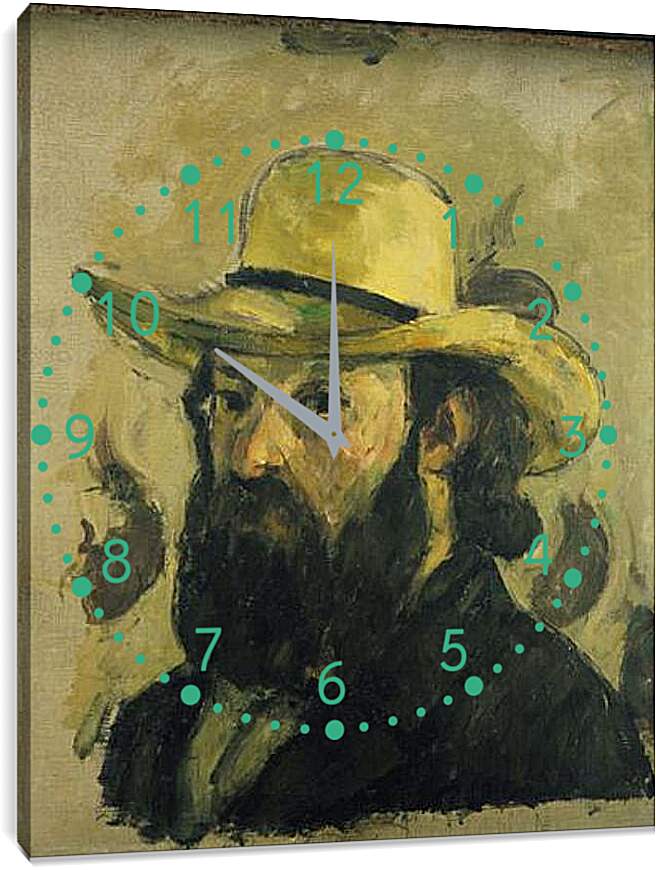 Часы картина - Self-Portrait in a Straw Hat. Поль Сезанн
