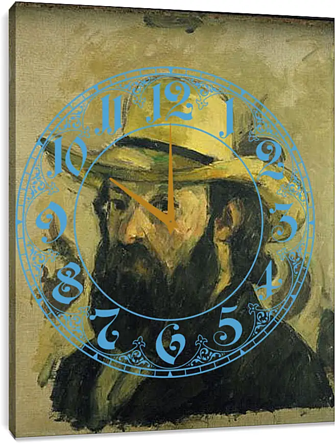 Часы картина - Self-Portrait in a Straw Hat. Поль Сезанн