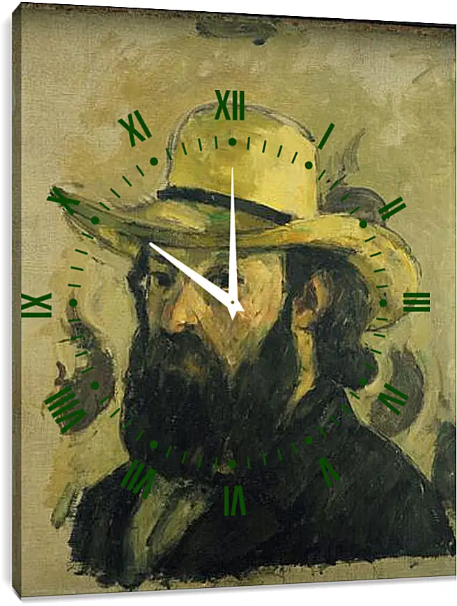 Часы картина - Self-Portrait in a Straw Hat. Поль Сезанн