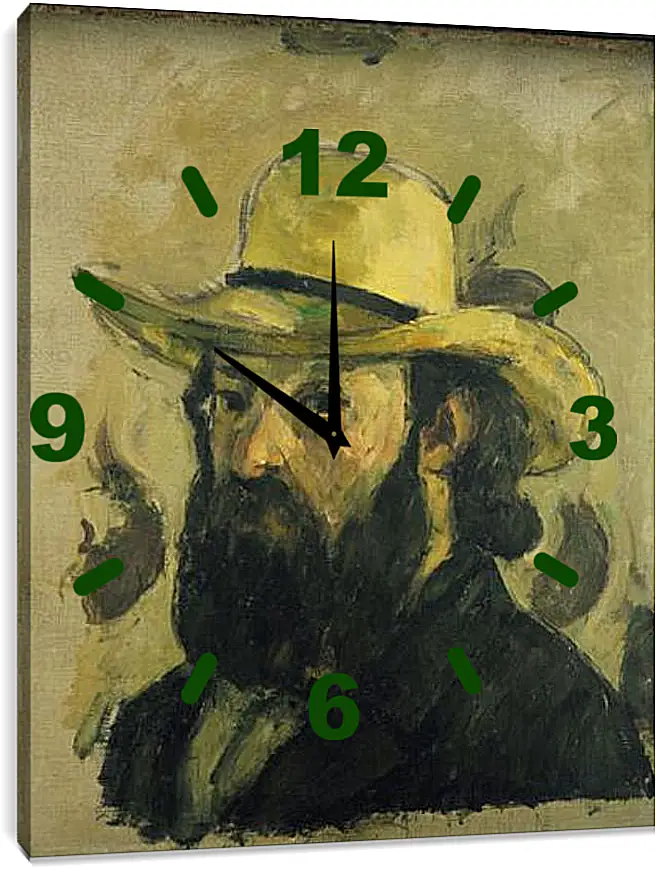 Часы картина - Self-Portrait in a Straw Hat. Поль Сезанн