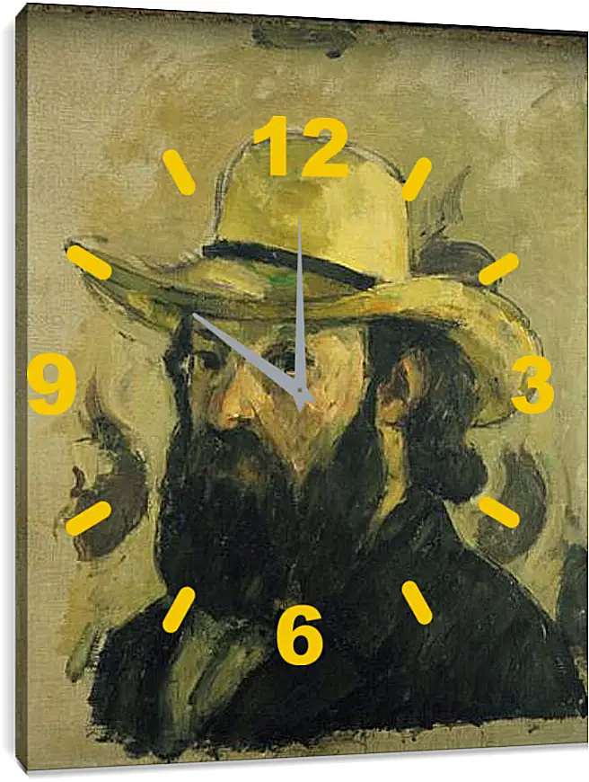 Часы картина - Self-Portrait in a Straw Hat. Поль Сезанн