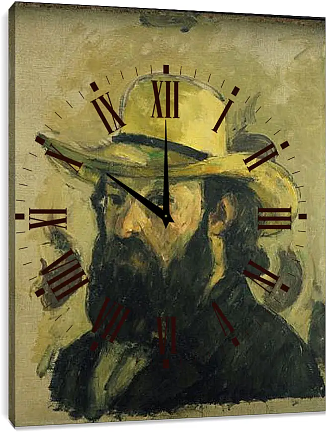 Часы картина - Self-Portrait in a Straw Hat. Поль Сезанн