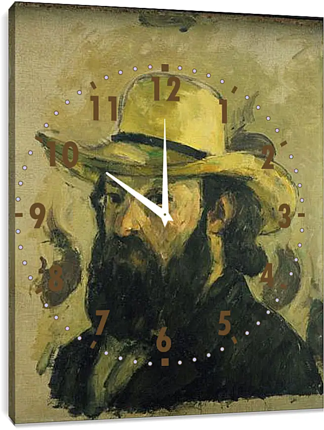 Часы картина - Self-Portrait in a Straw Hat. Поль Сезанн