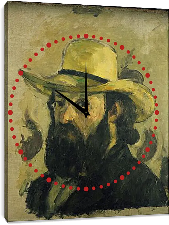 Часы картина - Self-Portrait in a Straw Hat. Поль Сезанн