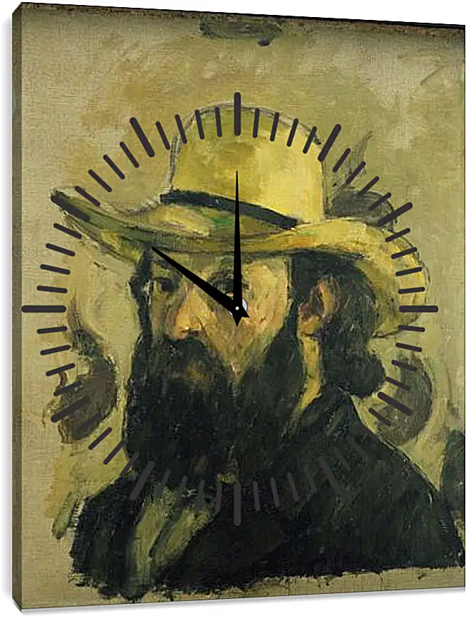 Часы картина - Self-Portrait in a Straw Hat. Поль Сезанн