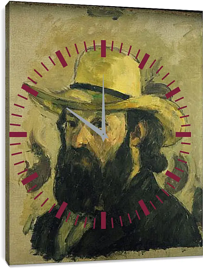 Часы картина - Self-Portrait in a Straw Hat. Поль Сезанн