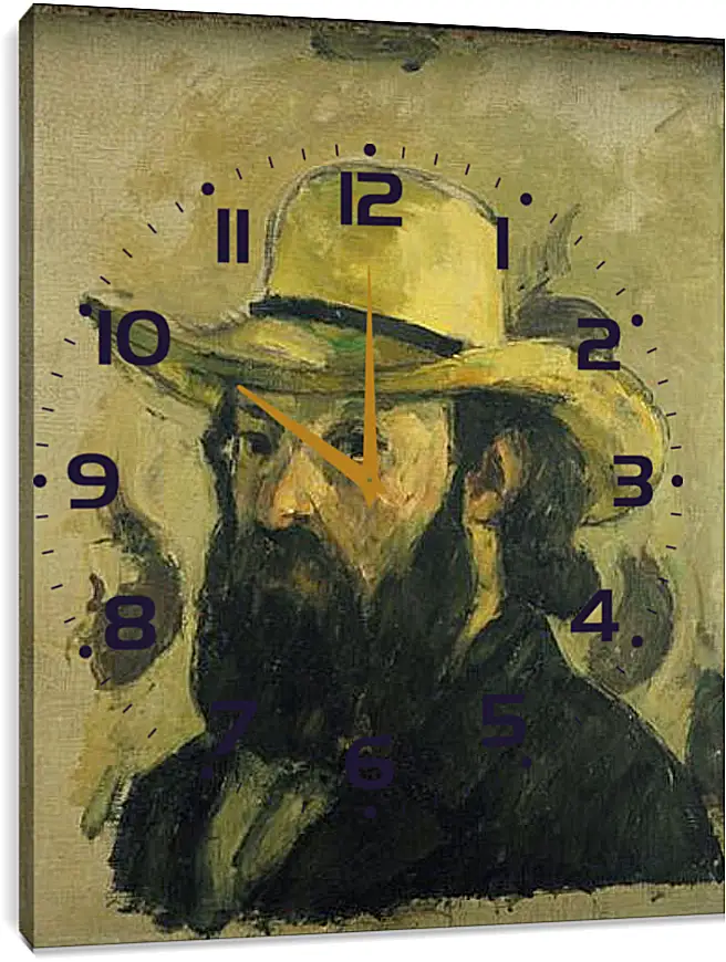 Часы картина - Self-Portrait in a Straw Hat. Поль Сезанн