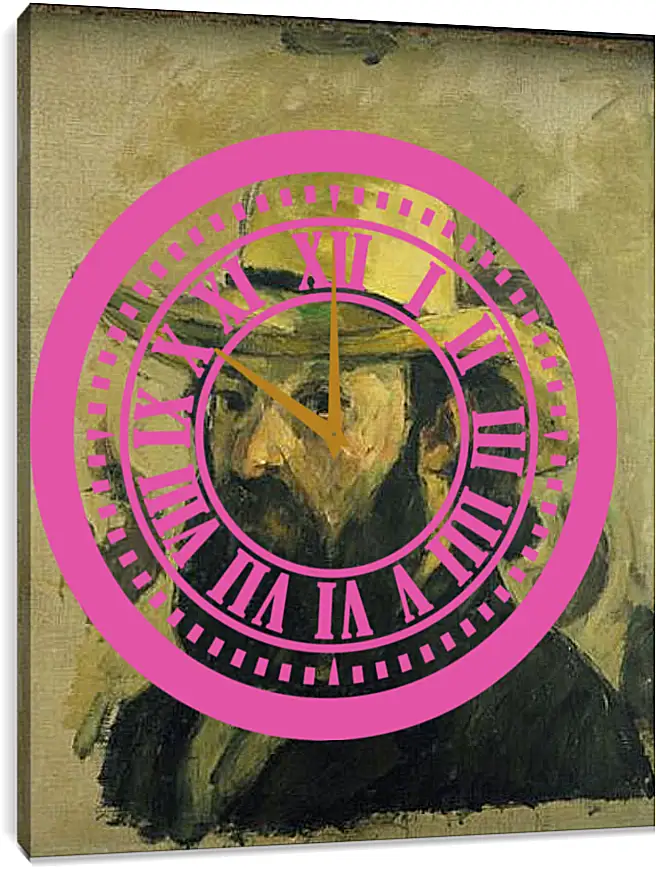 Часы картина - Self-Portrait in a Straw Hat. Поль Сезанн