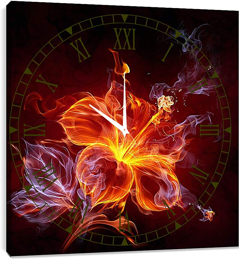 Часы картина - Огненный цветок