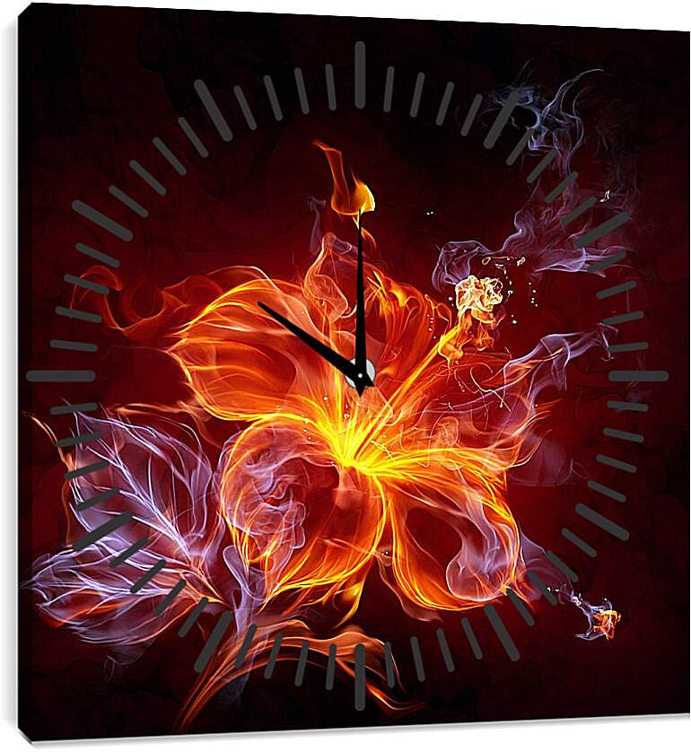 Часы картина - Огненный цветок