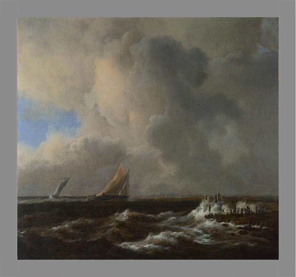 Картина в раме - Vessels in a Fresh Breeze. Якоб ван Рейсдал