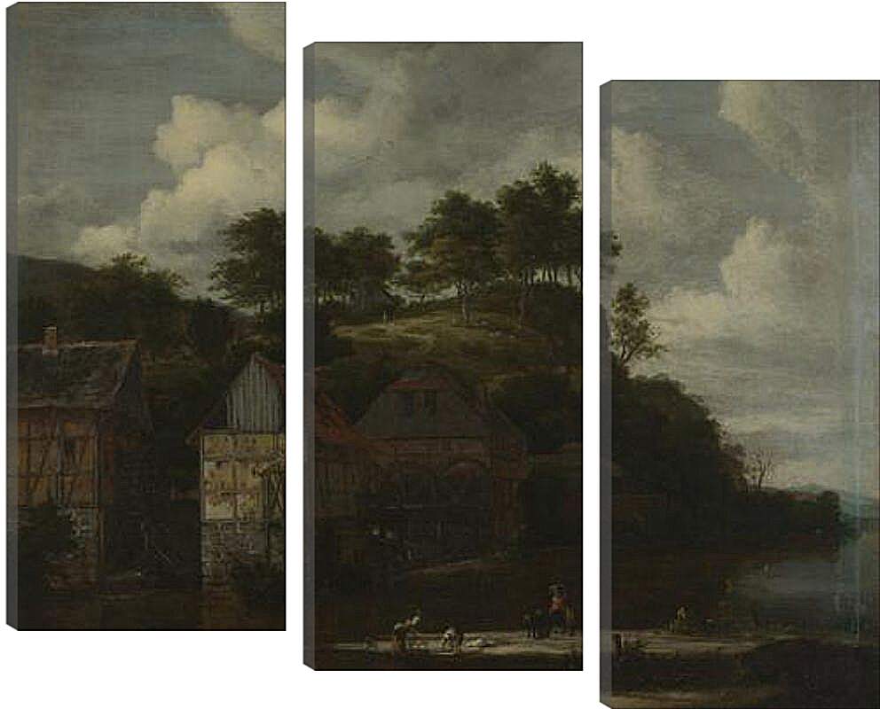 Модульная картина - Three Watermills with Washerwomen. Якоб ван Рейсдал