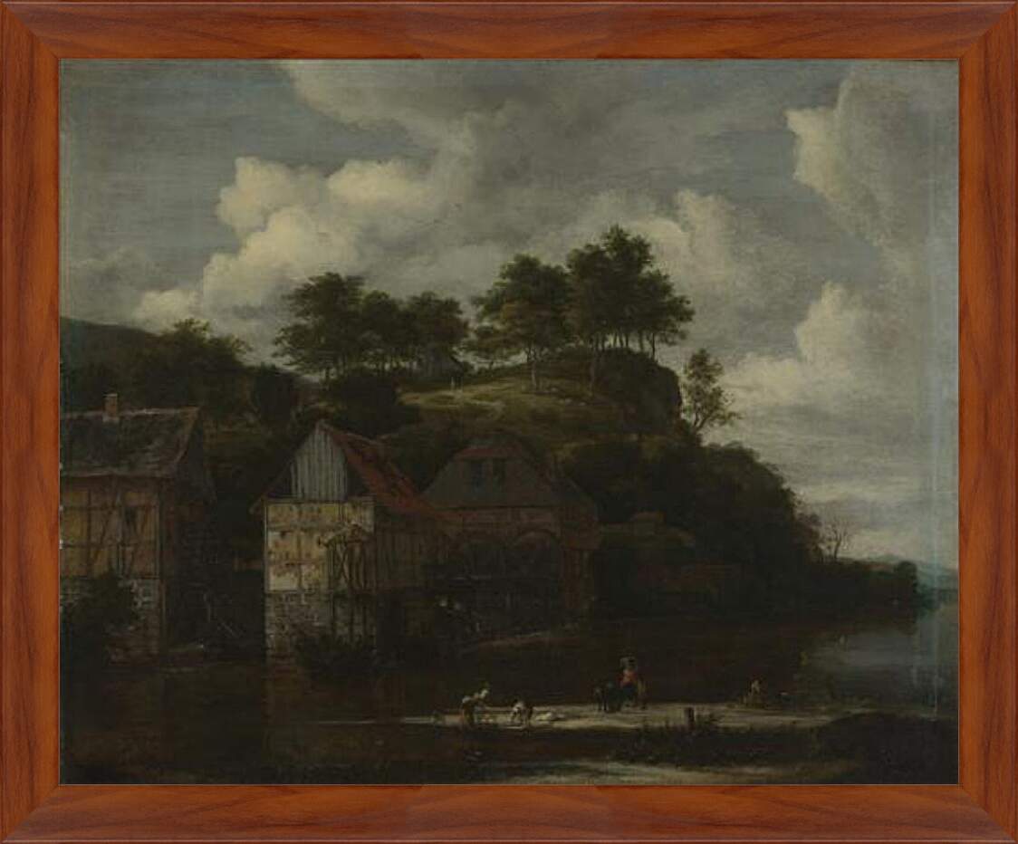 Картина в раме - Three Watermills with Washerwomen. Якоб ван Рейсдал