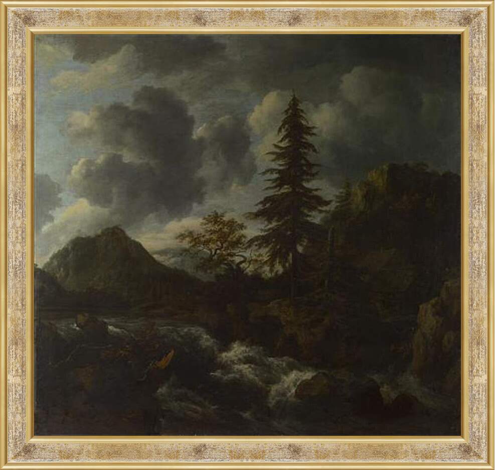 Картина в раме - A Torrent in a Mountainous Landscape. Якоб ван Рейсдал