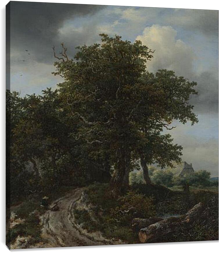 Постер и плакат - A Road winding between Trees towards a Distant Cottage. Якоб ван Рейсдал