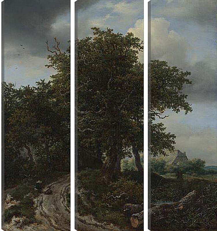 Модульная картина - A Road winding between Trees towards a Distant Cottage. Якоб ван Рейсдал
