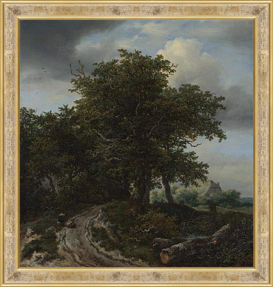 Картина в раме - A Road winding between Trees towards a Distant Cottage. Якоб ван Рейсдал
