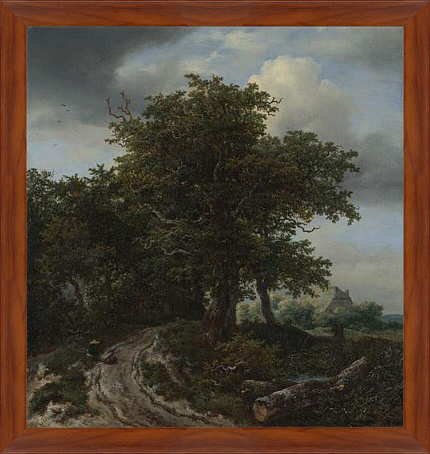 Картина в раме - A Road winding between Trees towards a Distant Cottage. Якоб ван Рейсдал
