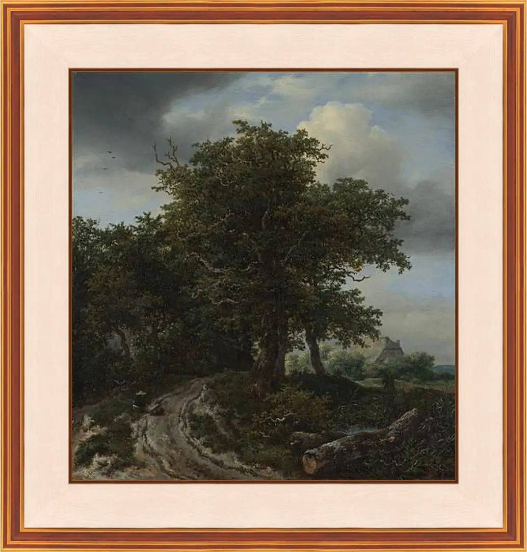 Картина в раме - A Road winding between Trees towards a Distant Cottage. Якоб ван Рейсдал