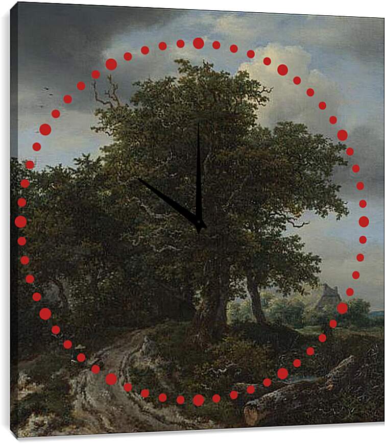 Часы картина - A Road winding between Trees towards a Distant Cottage. Якоб ван Рейсдал