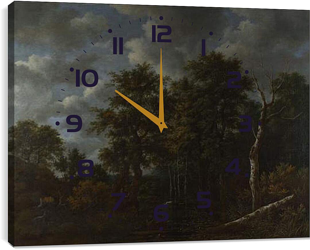 Часы картина - A Pool surrounded by Trees. Якоб ван Рейсдал