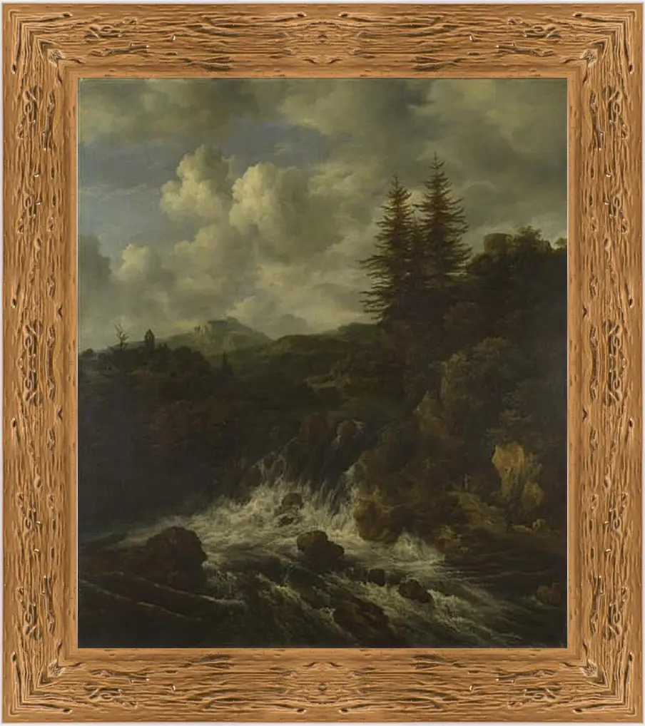 Картина в раме - A Landscape with a Waterfall and a Castle on a Hill. Якоб ван Рейсдал