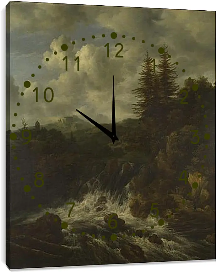 Часы картина - A Landscape with a Waterfall and a Castle on a Hill. Якоб ван Рейсдал