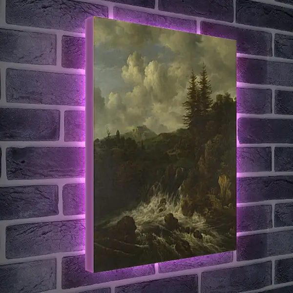 Лайтбокс световая панель - A Landscape with a Waterfall and a Castle on a Hill. Якоб ван Рейсдал