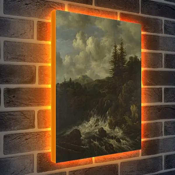 Лайтбокс световая панель - A Landscape with a Waterfall and a Castle on a Hill. Якоб ван Рейсдал