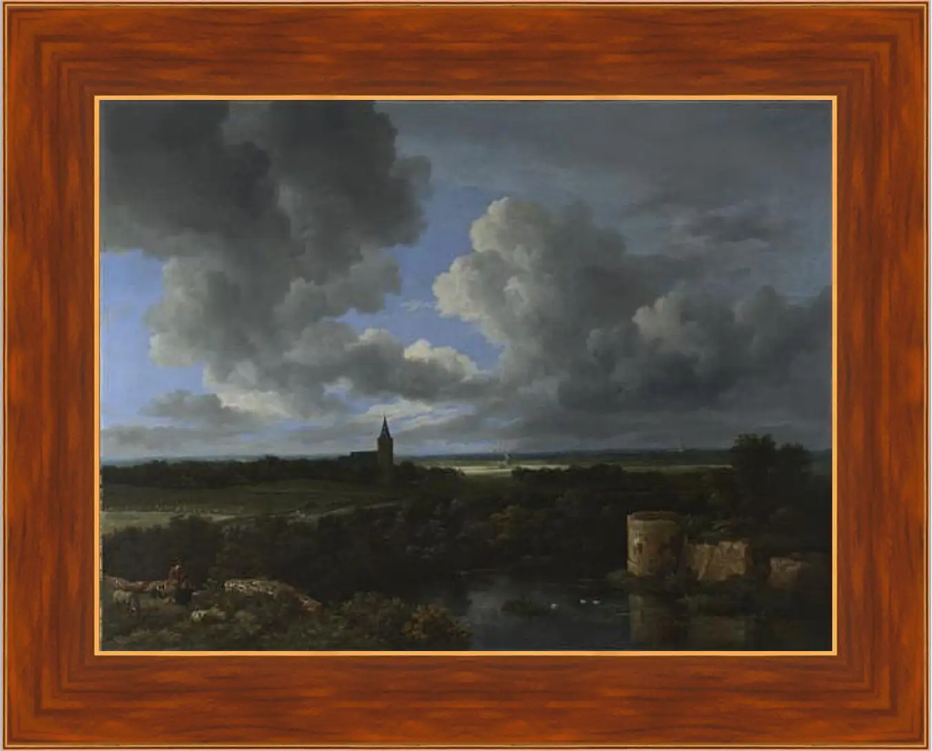 Картина в раме - A Landscape with a Ruined Castle and a Church. Якоб ван Рейсдал