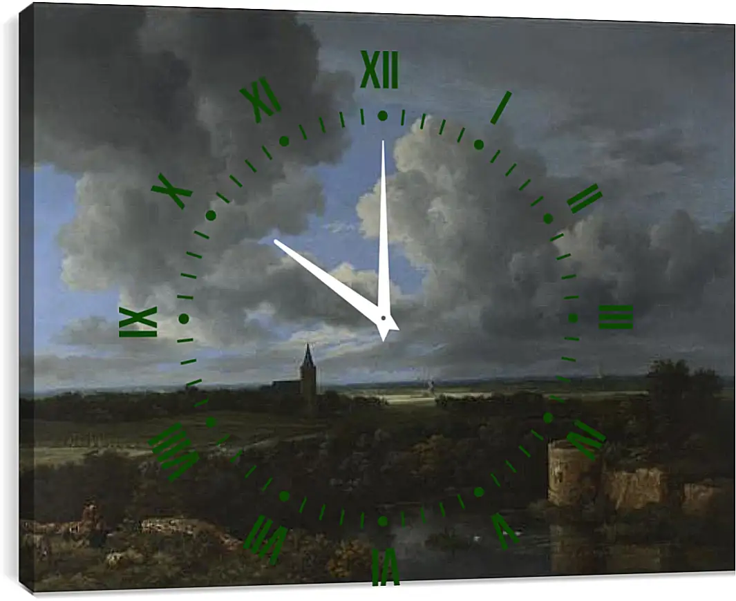Часы картина - A Landscape with a Ruined Castle and a Church. Якоб ван Рейсдал