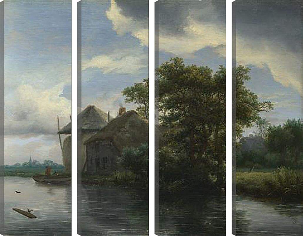 Модульная картина - A Cottage and a Hayrick by a River. Якоб ван Рейсдал