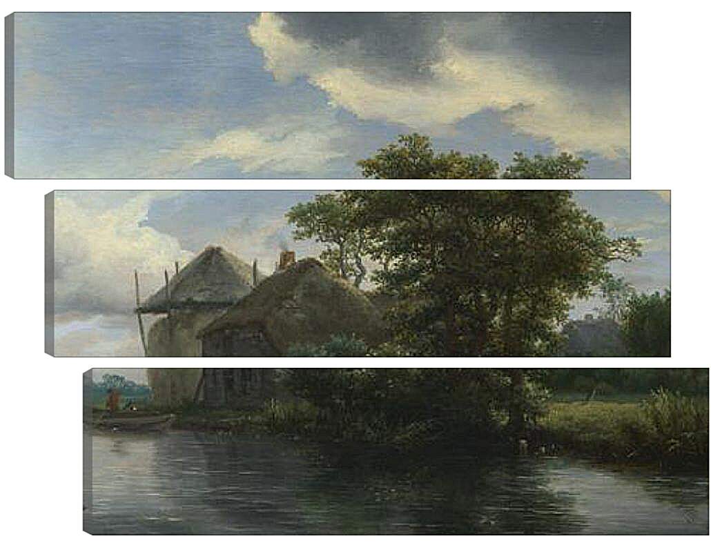 Модульная картина - A Cottage and a Hayrick by a River. Якоб ван Рейсдал