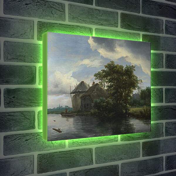 Лайтбокс световая панель - A Cottage and a Hayrick by a River. Якоб ван Рейсдал