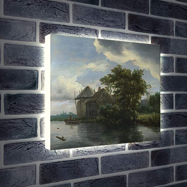 Лайтбокс световая панель - A Cottage and a Hayrick by a River. Якоб ван Рейсдал