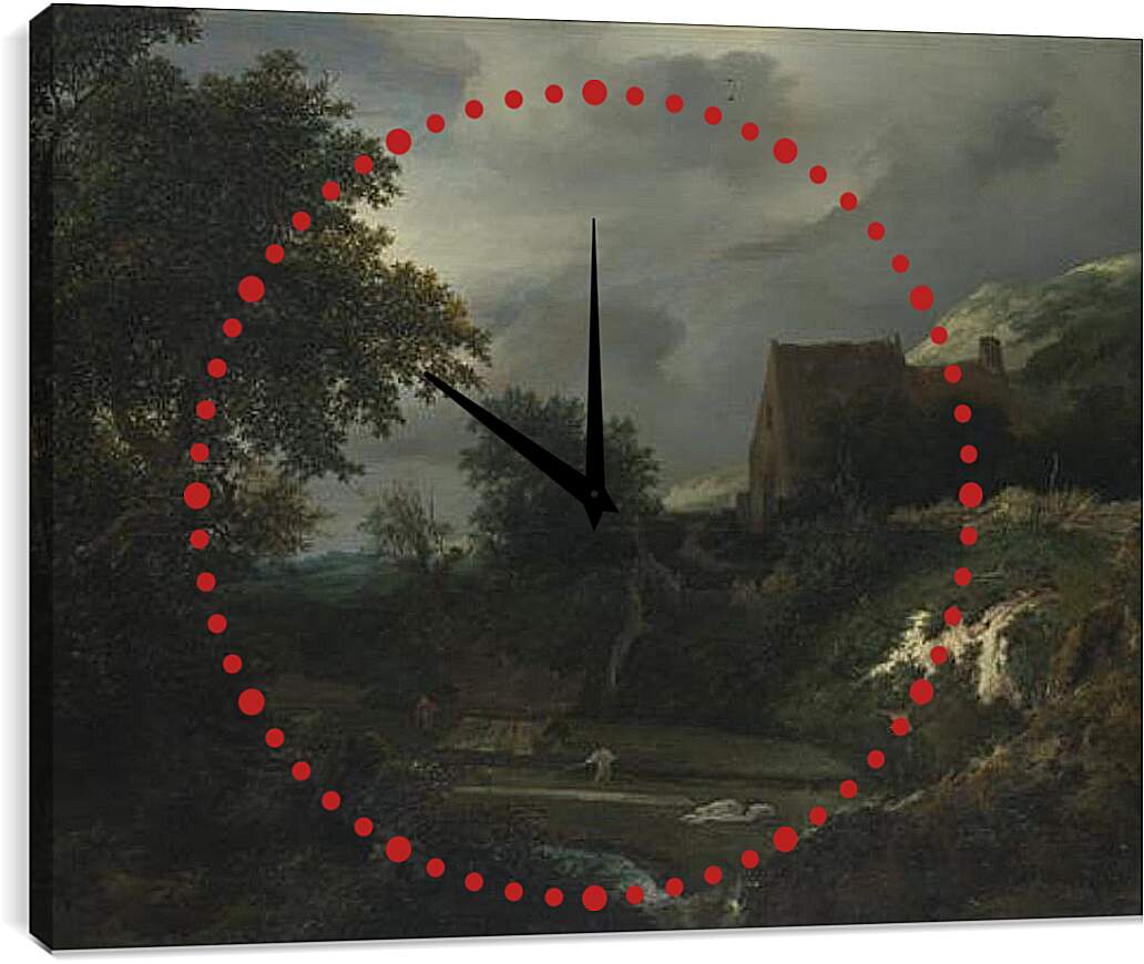 Часы картина - A Bleaching Ground in a Hollow by a Cottage. Якоб ван Рейсдал