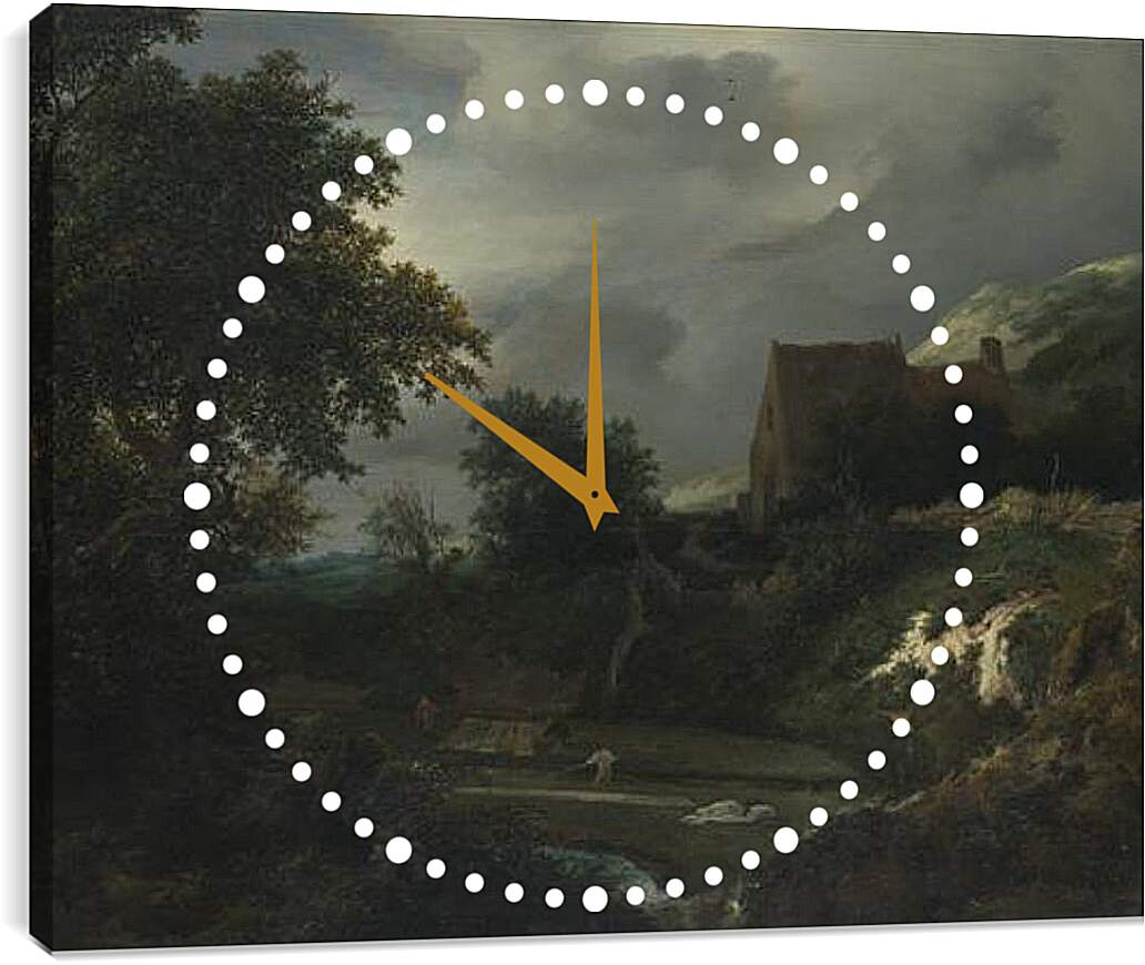 Часы картина - A Bleaching Ground in a Hollow by a Cottage. Якоб ван Рейсдал