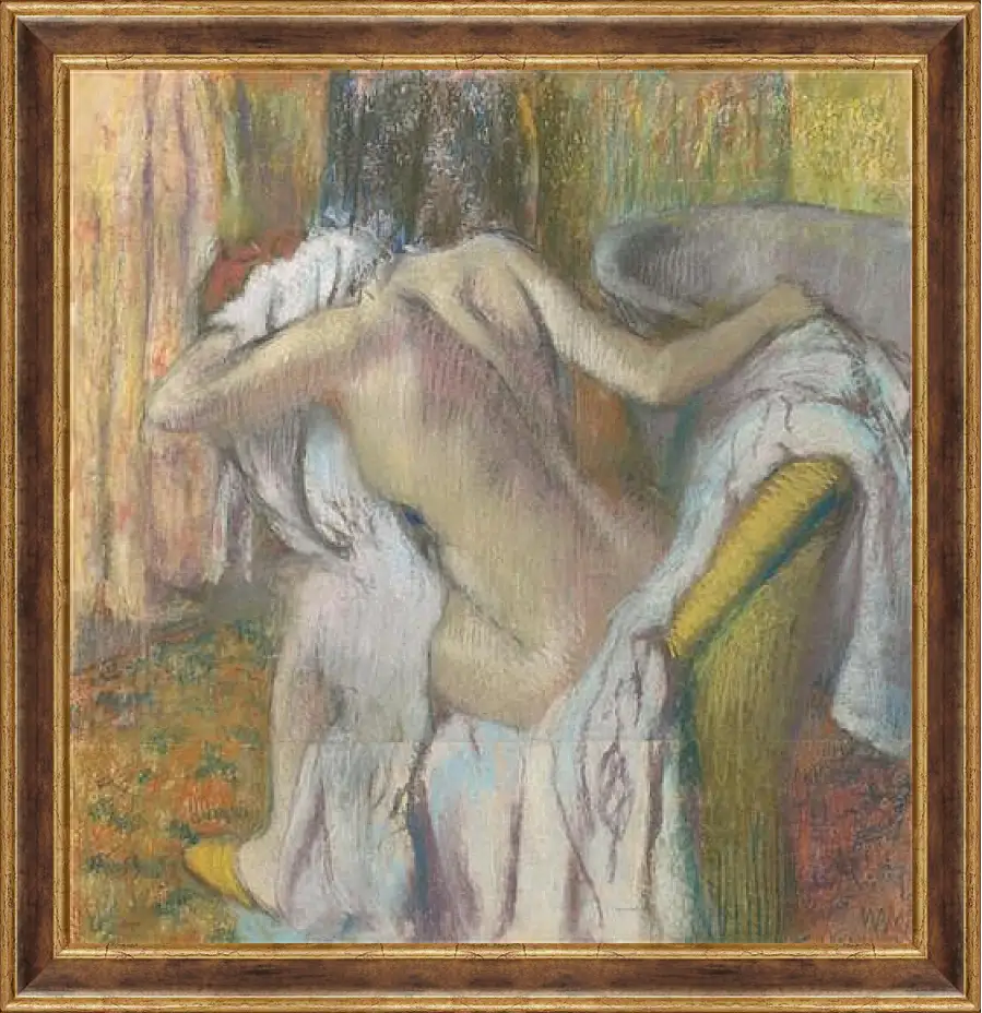 Картина в раме - After the Bath, Woman drying herself. Эдгар Дега